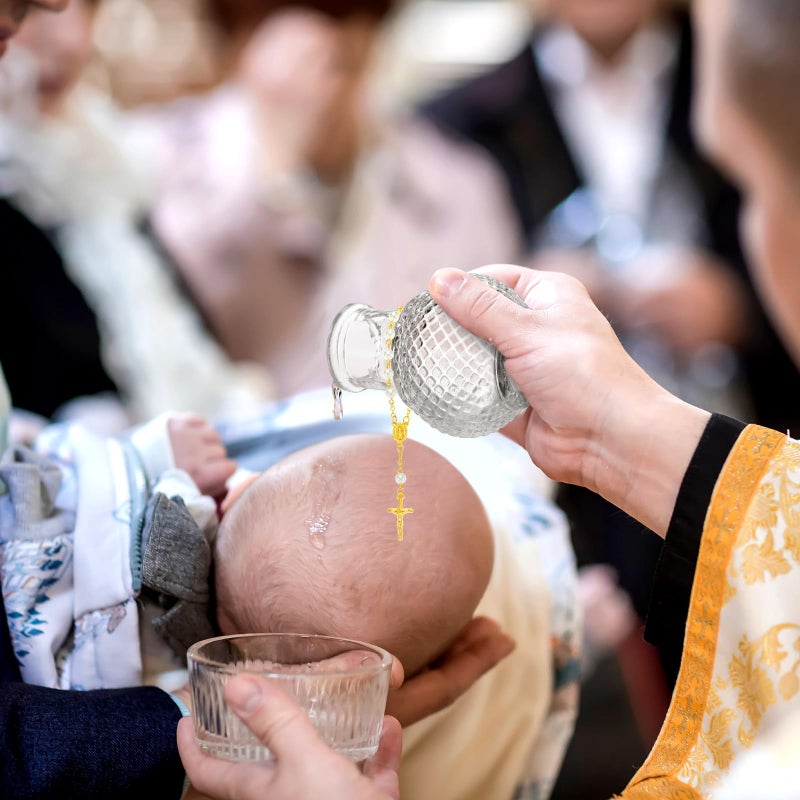 Chuangdi 12 Sets Holy Bottle Baptism Favors with Cross Rosary 50ml Empty Glass Holy Container Bow Water Bottle for Guests Baptism Gifts Church Wedding Baptism Favors(Delicate) - Image 5